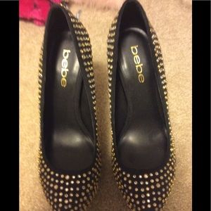 Rare brand new bebe gold stud an rhinestones heels